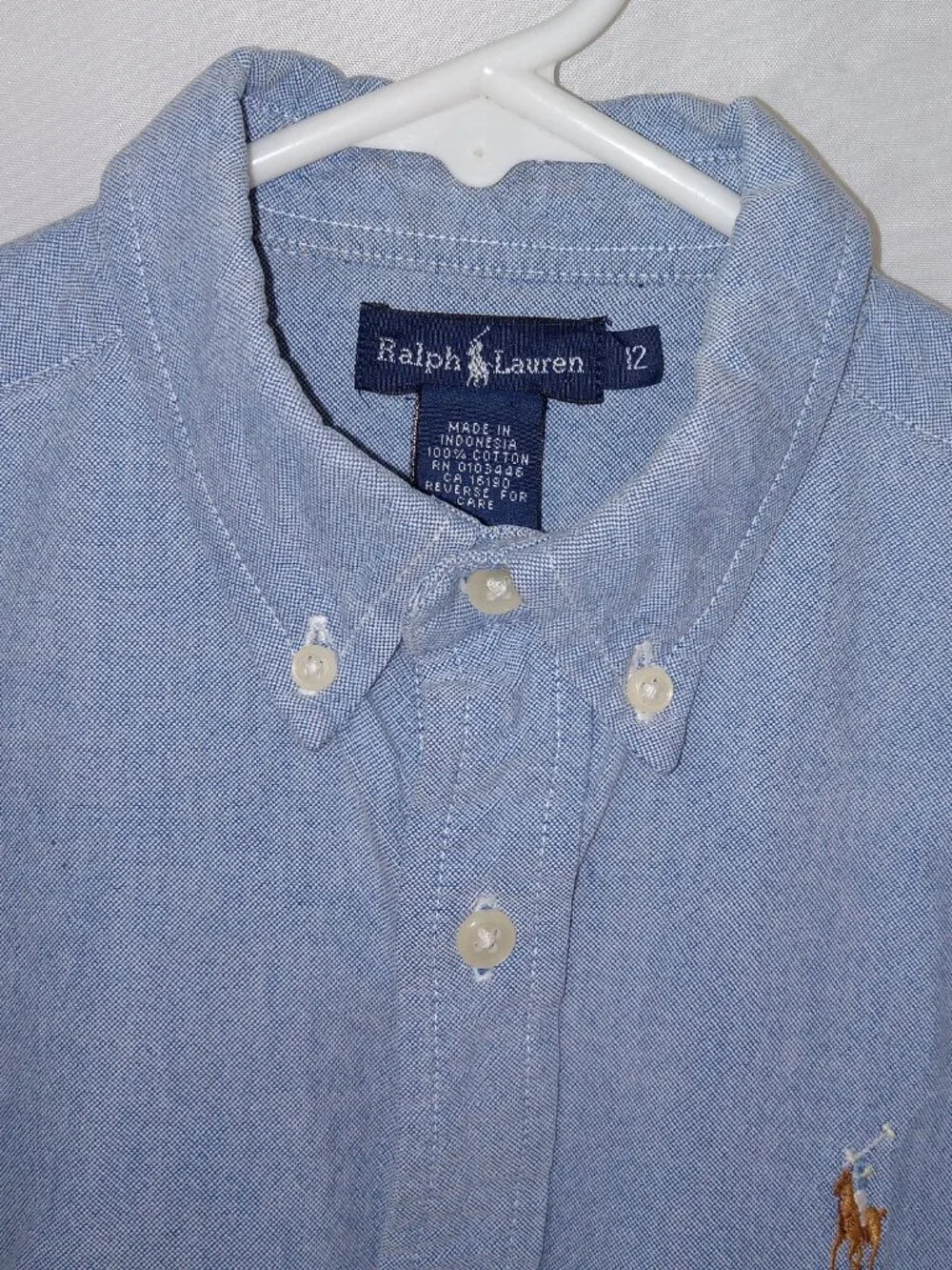 Ralph Lauren Boy's Size 12 Chambray Blue Cotton Button Down Polo Preppy